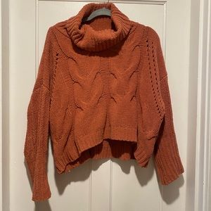 Salmon cropped cowl turtle sweater
